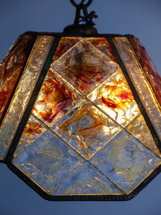 detail of murano glass on brutalist lamp