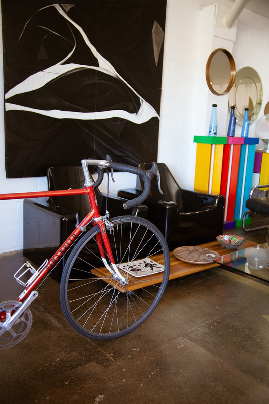 vintage bike in a modern living room