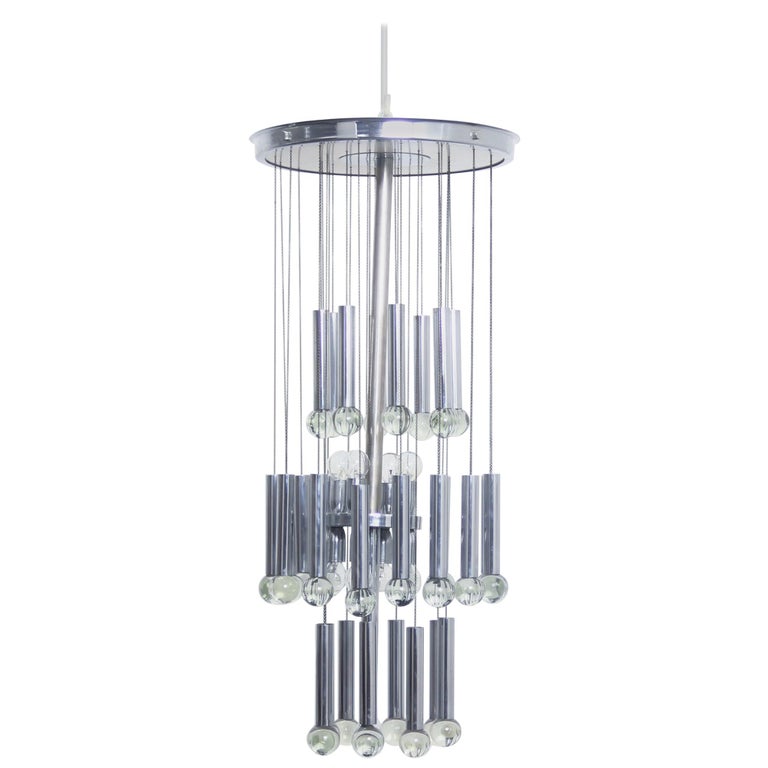 Chrome and Glass Chandelier By Gaetano Sciolari, 1970s