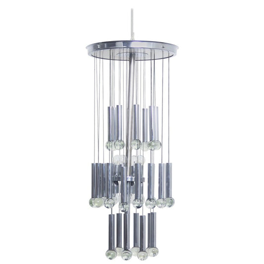 Chrome and Glass Chandelier By Gaetano Sciolari, 1970s