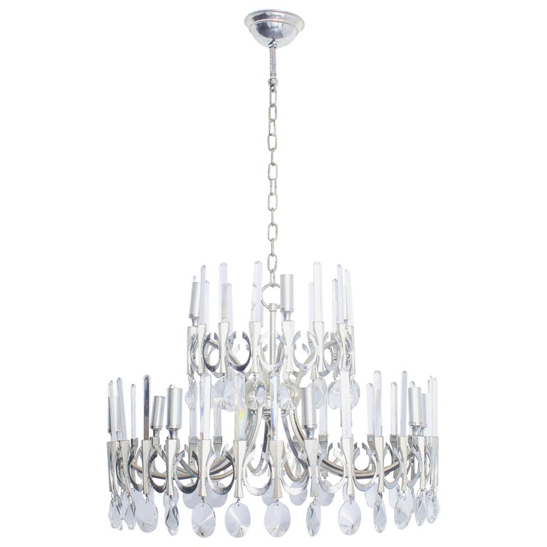 Silver Plated Crystal Chandelier by Gaetano Sciolari, 1960s