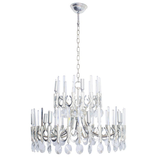 Gaetano Sciolari silver plated crystal chandelier with multiple tiers and sparkling crystal pendants.