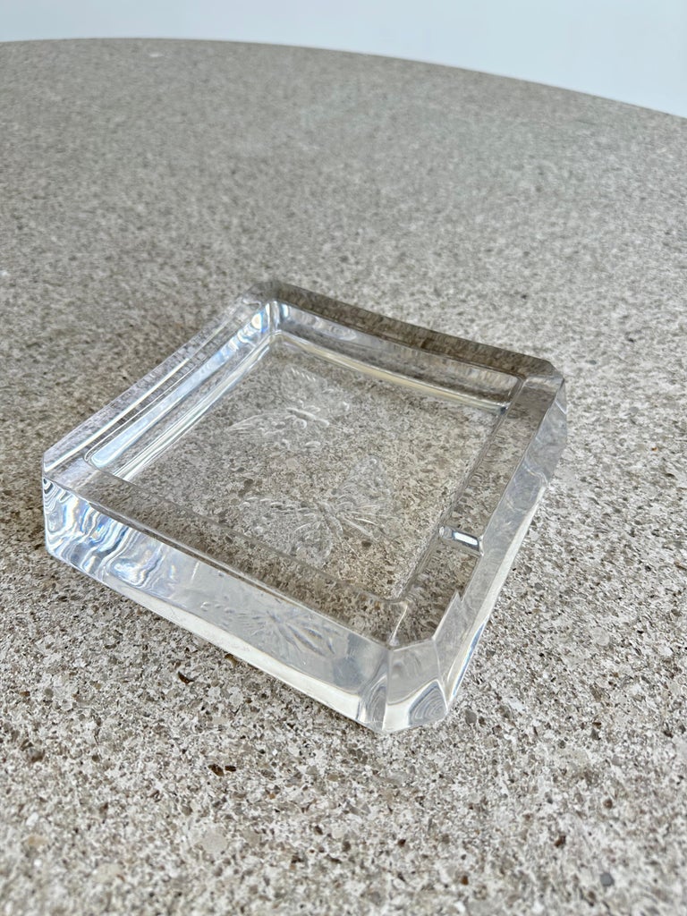 Italian Large Crystal Square Ashtray by M.Caciagli 1987