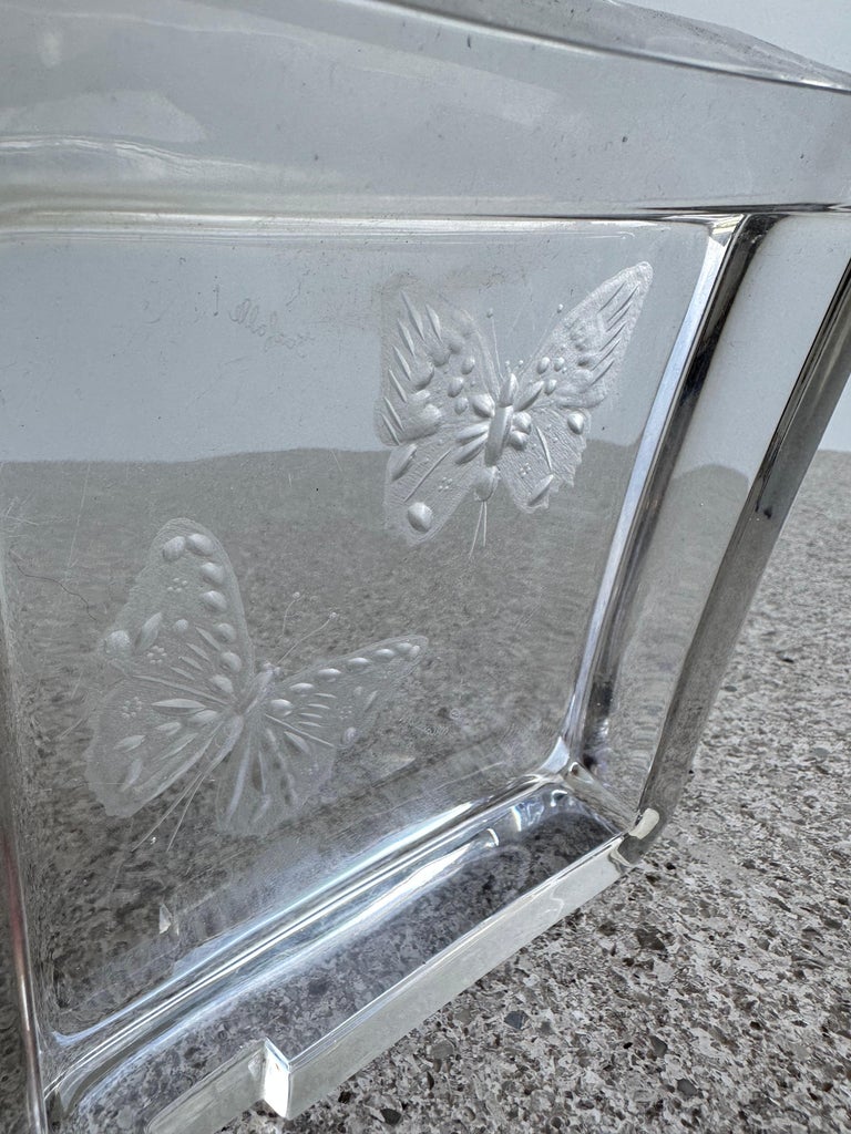 Italian Large Crystal Square Ashtray by M.Caciagli 1987