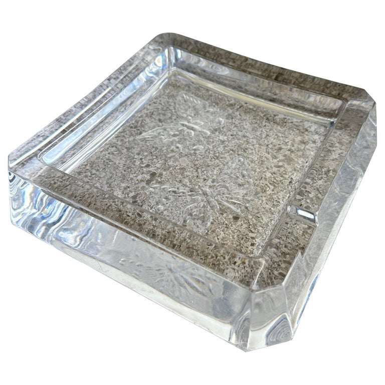 Italian Large Crystal Square Ashtray by M.Caciagli 1987