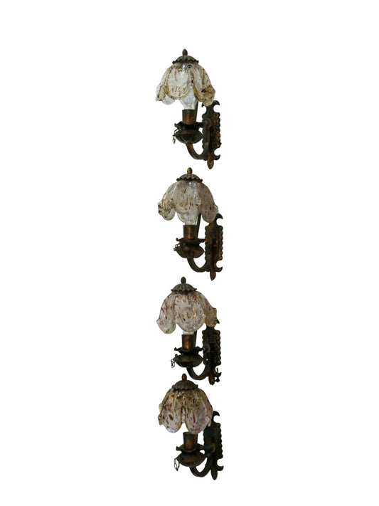 set of four italian vintage murano glass and metal wall lights, 1950s