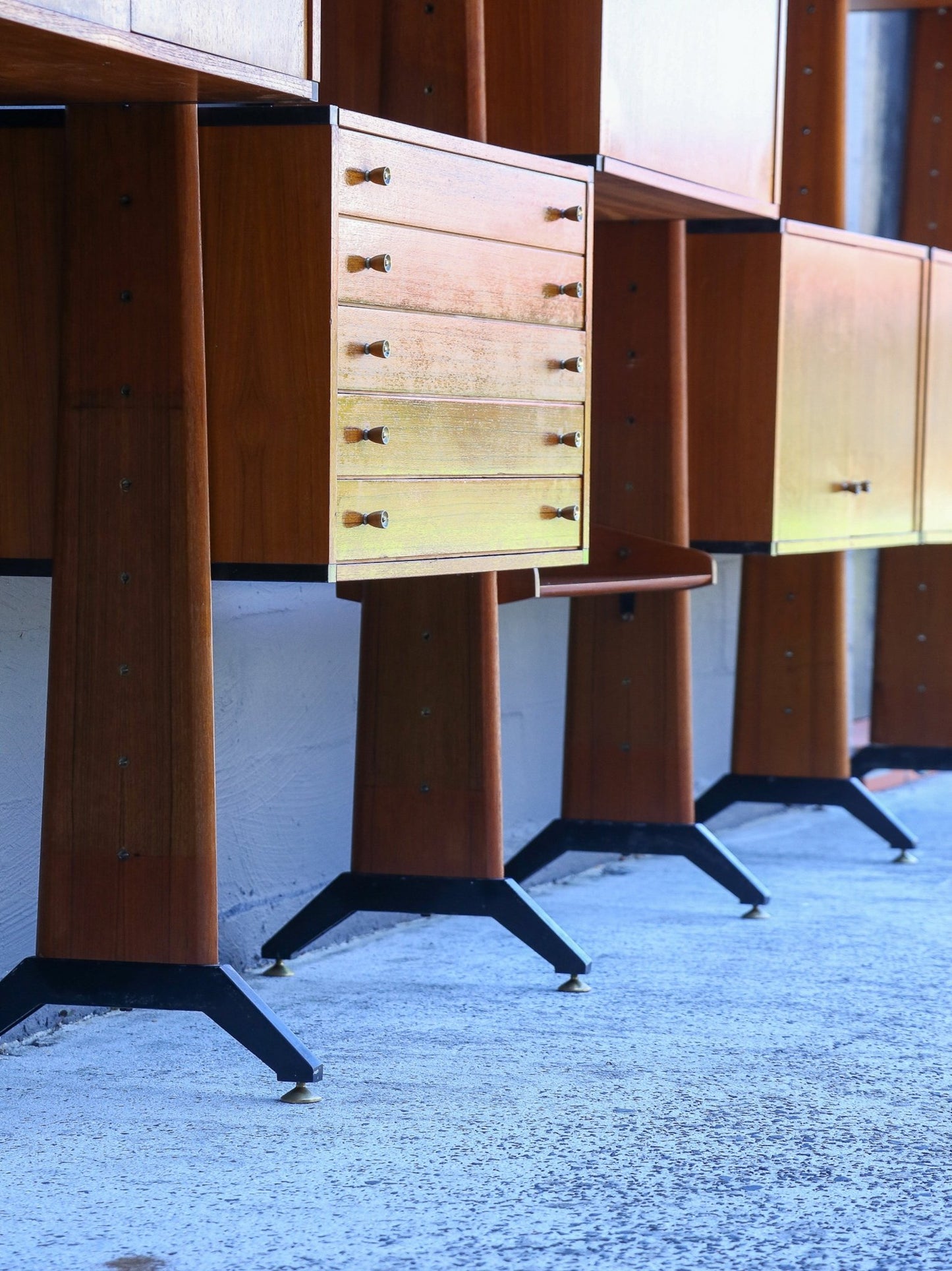Bookcase by AV Arredamenti Contemporanei in Teak & Brass - Lumini Collections