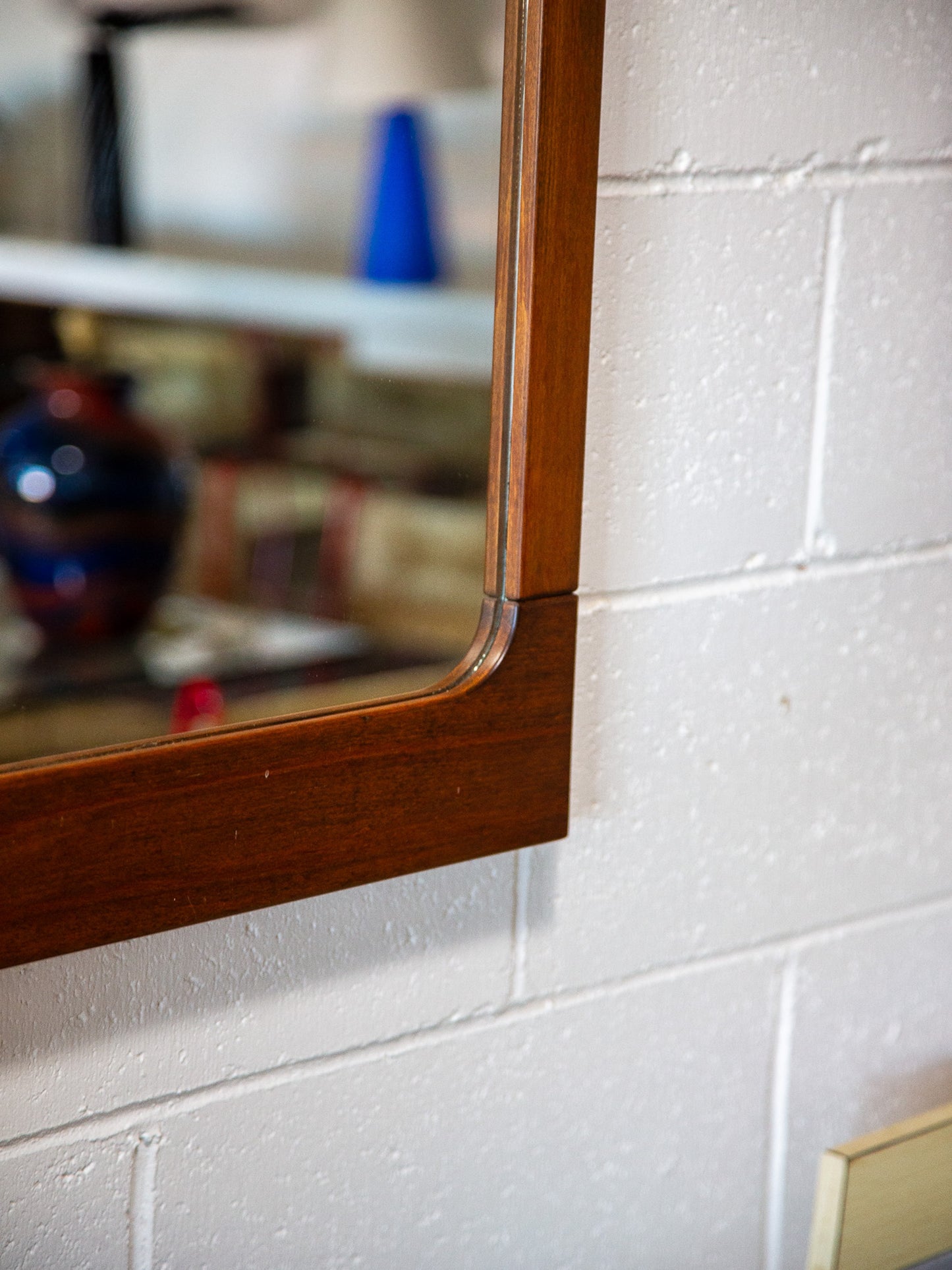 Italian Teak Mirror, 1960s – Mid-Century Rectangular Wall Mirror with Rounded Corners