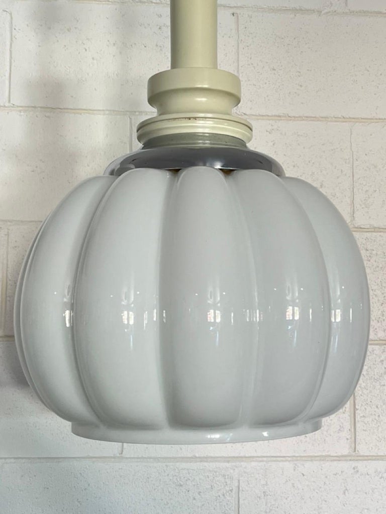 Italian Murano Chrome & White Glass Pendant Lamp 1960s