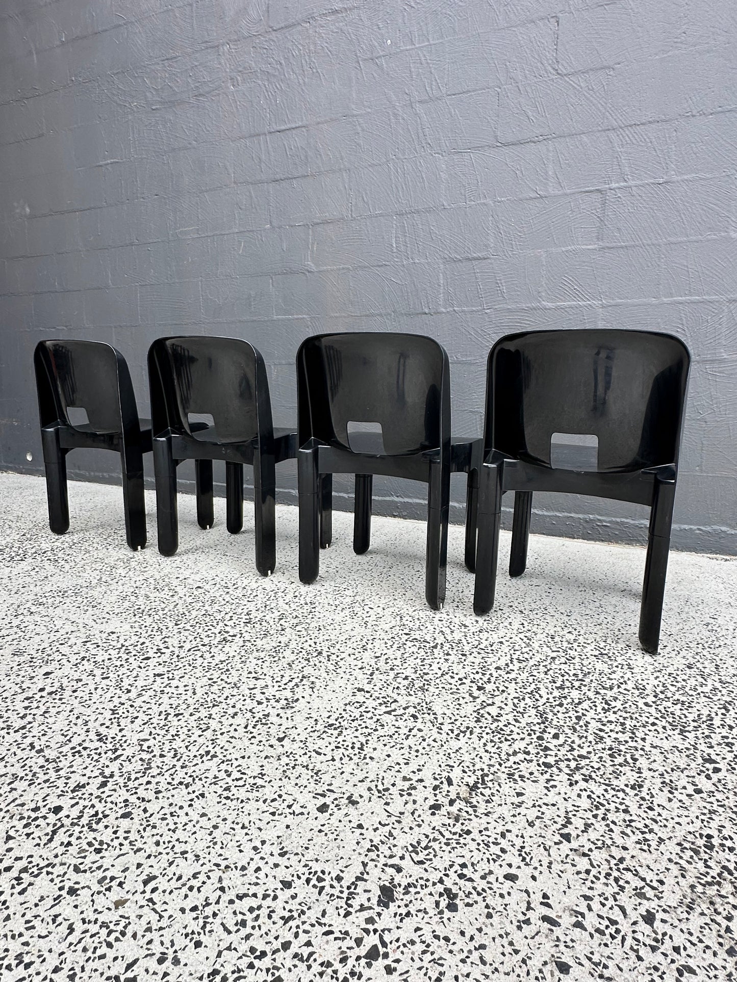 Joe Colombo for Kartell Universale Black Plastic Dining Chairs Set of Eight