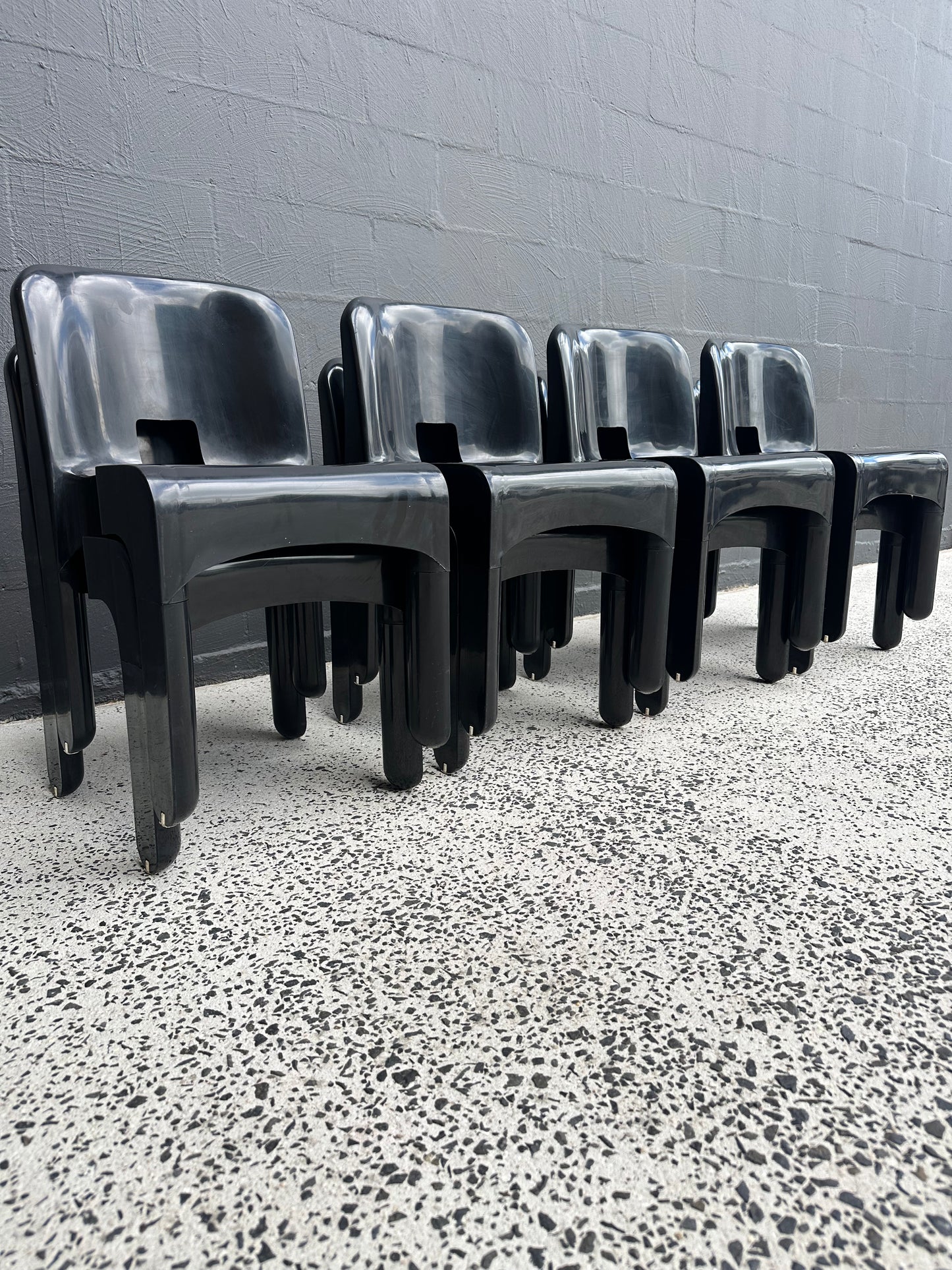 Joe Colombo for Kartell Universale Black Plastic Dining Chairs Set of Eight