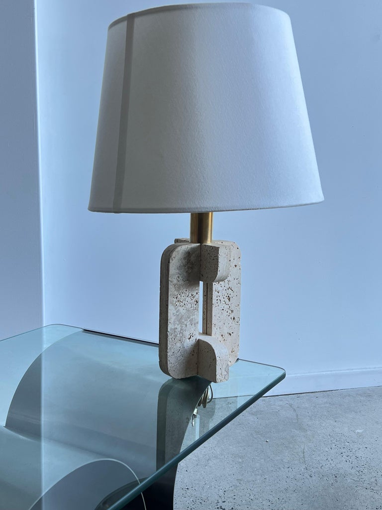 Italian Travertine and Brass Table Lamp by Fratelli Mannelli, 1970s