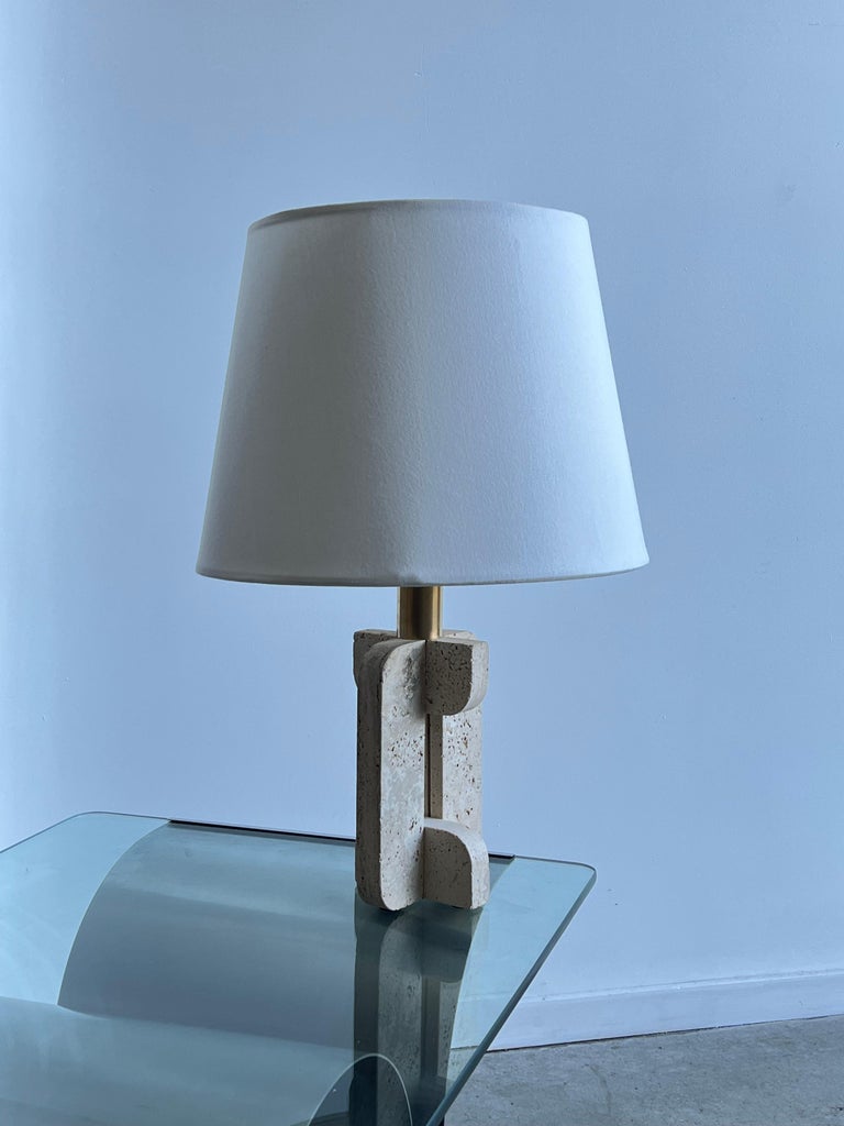 Italian Travertine and Brass Table Lamp by Fratelli Mannelli, 1970s