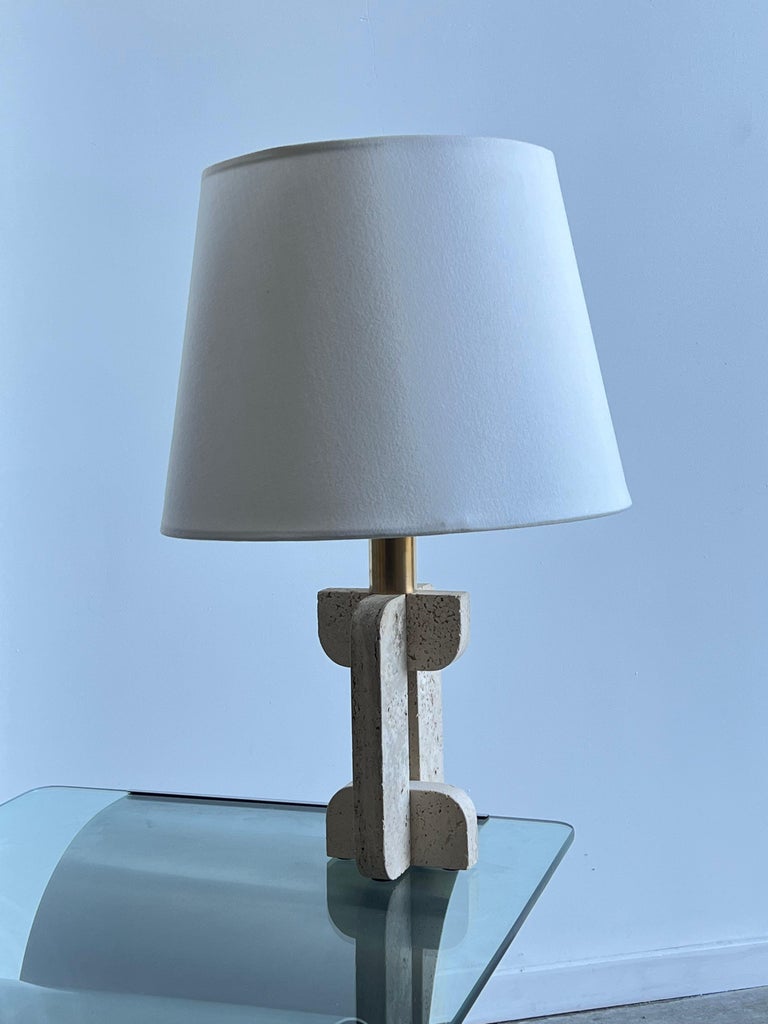 Italian Travertine and Brass Table Lamp by Fratelli Mannelli, 1970s