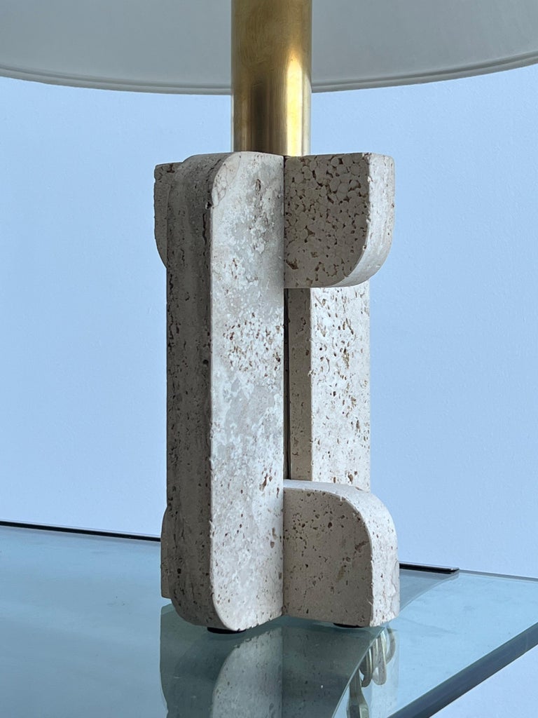 Italian Travertine and Brass Table Lamp by Fratelli Mannelli, 1970s