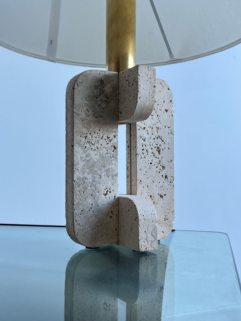 Italian Travertine and Brass Table Lamp by Fratelli Mannelli, 1970s