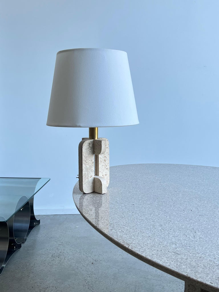 Italian Travertine and Brass Table Lamp by Fratelli Mannelli, 1970s
