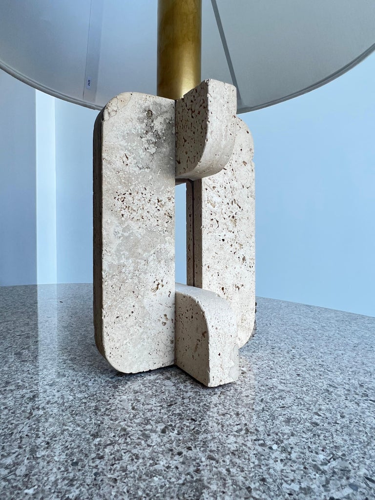 Italian Travertine and Brass Table Lamp by Fratelli Mannelli, 1970s
