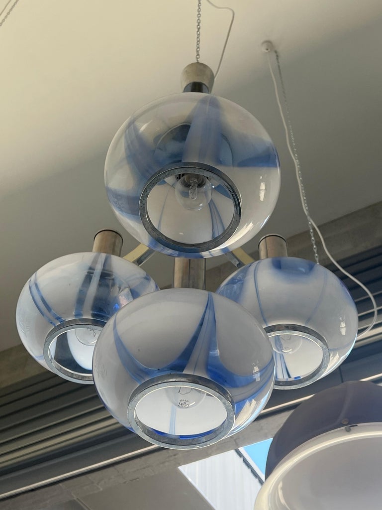 Mid Century Modern Italian Glass and Chrome Pendant Light by Gaetano Sciolari
