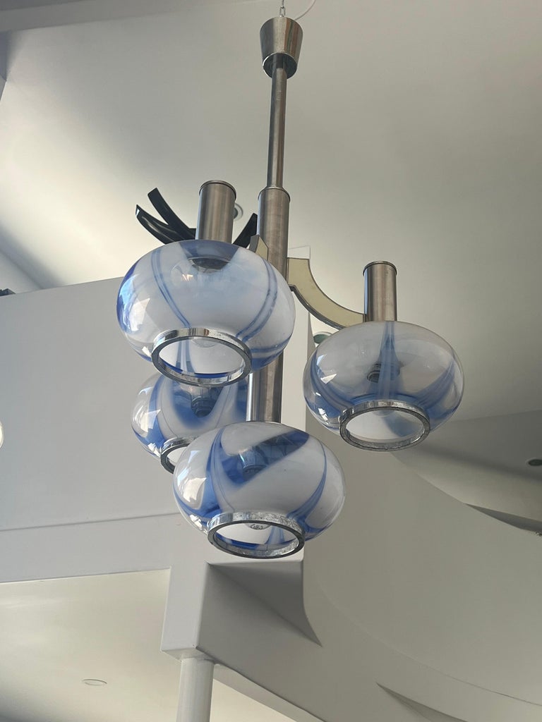Mid Century Modern Italian Glass and Chrome Pendant Light by Gaetano Sciolari