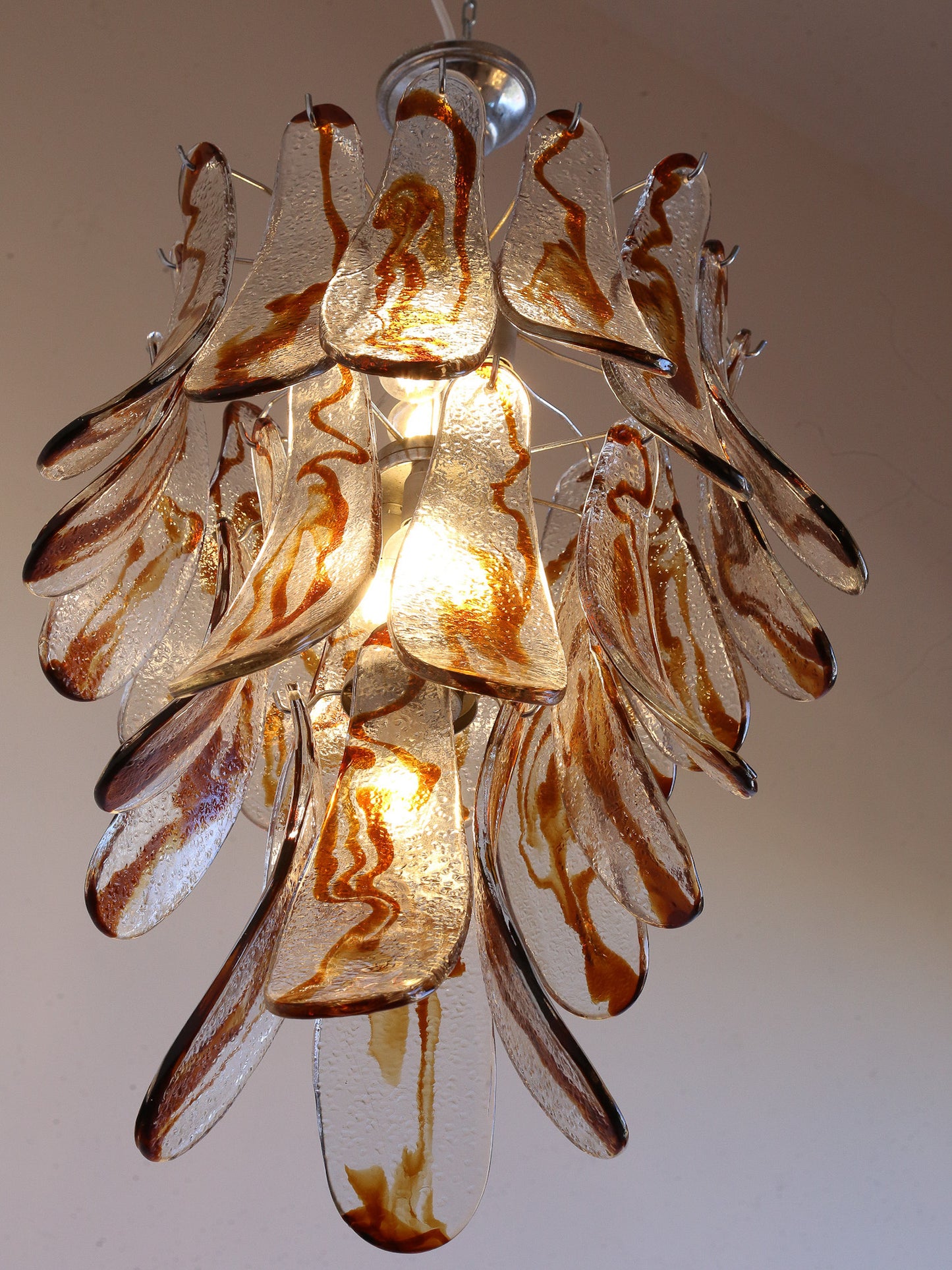 Amber Murano Glass Pendant Light by AV Mazzega, 1970s