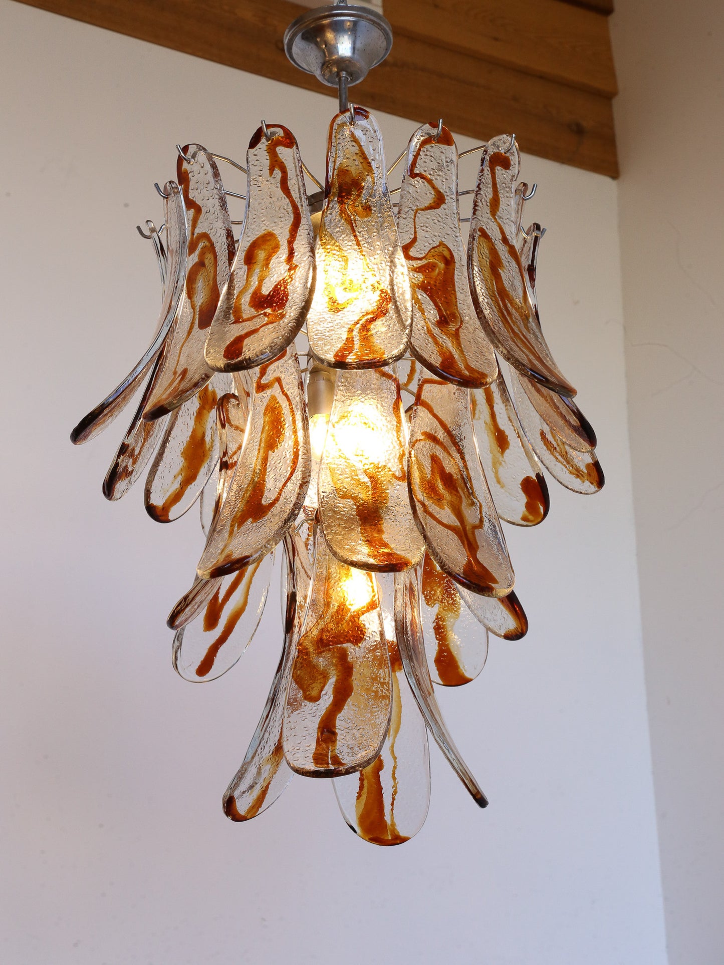 Amber Murano Glass Pendant Light by AV Mazzega, 1970s