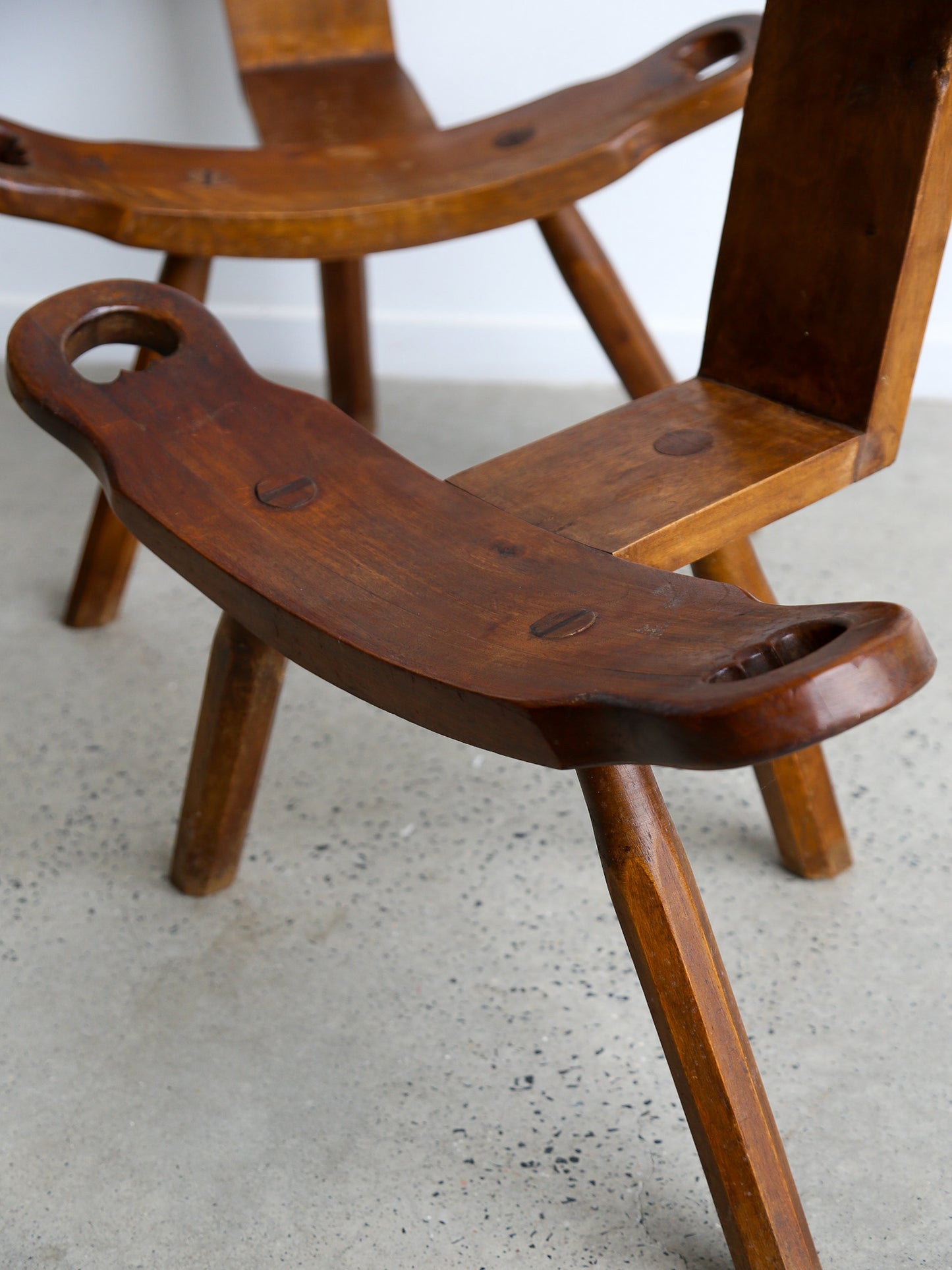 Spanish Brutalist Mid Century Sculptural Tripod Chairs, 1950s