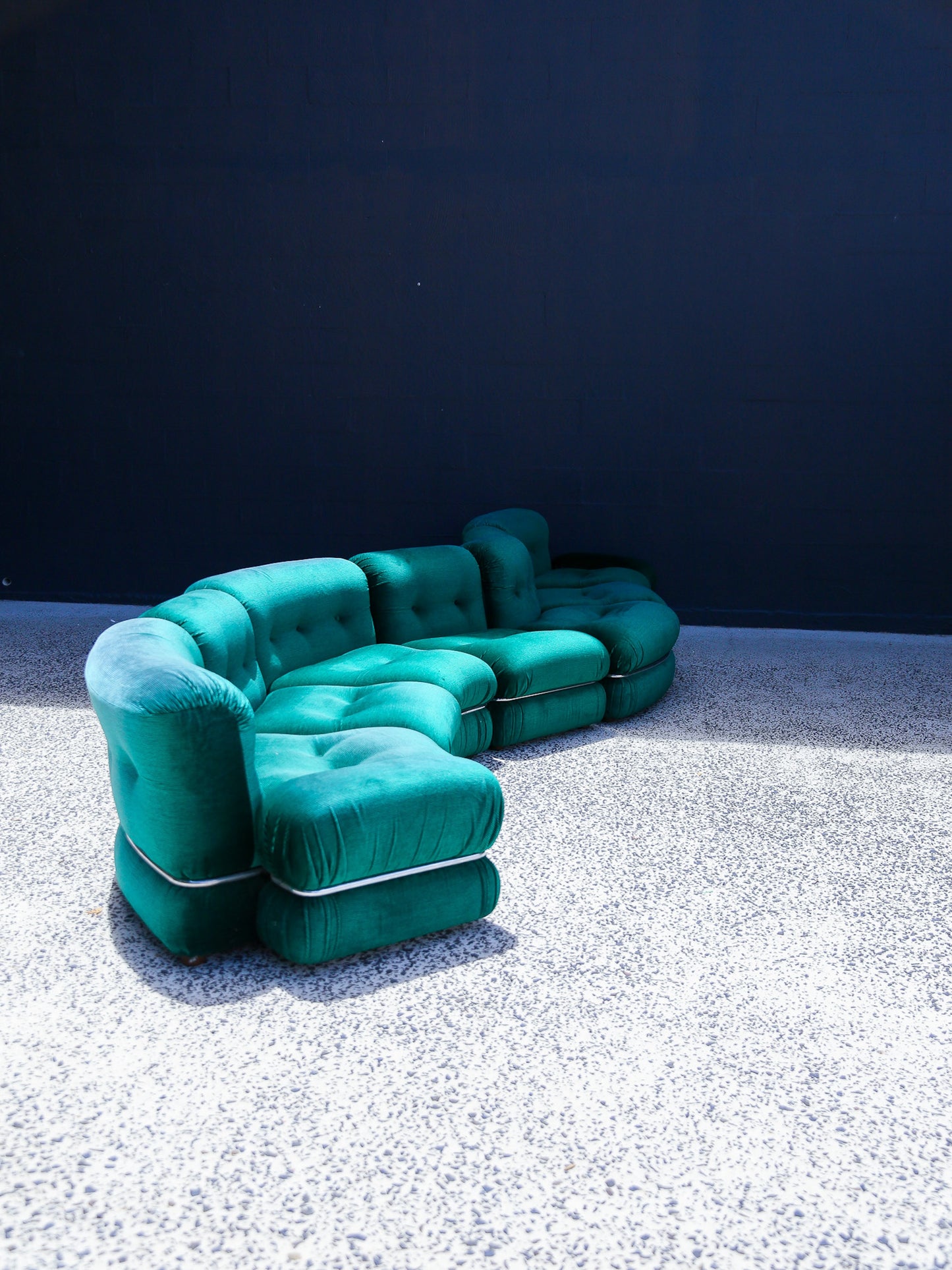 Adriano Piazzesi Curved Modular Sofa in Emerald Green Velvet, Italy 1970s