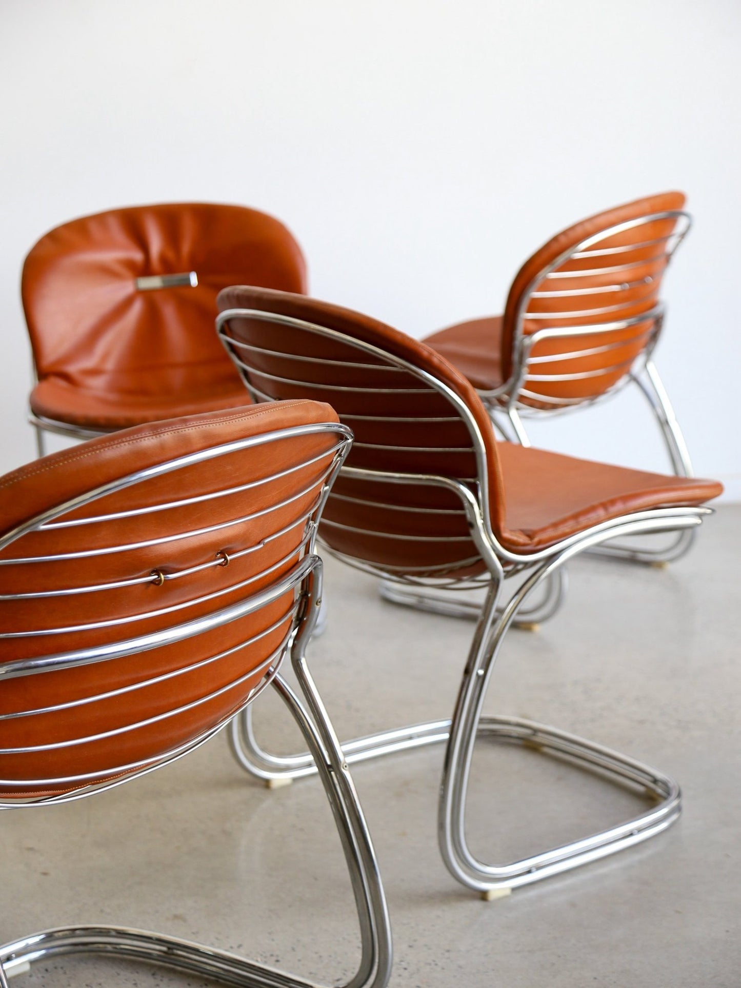 Sabrina Chairs by Gastone Rinaldi for Rima in Chrome and Leather Set of Six - Lumini Collections
