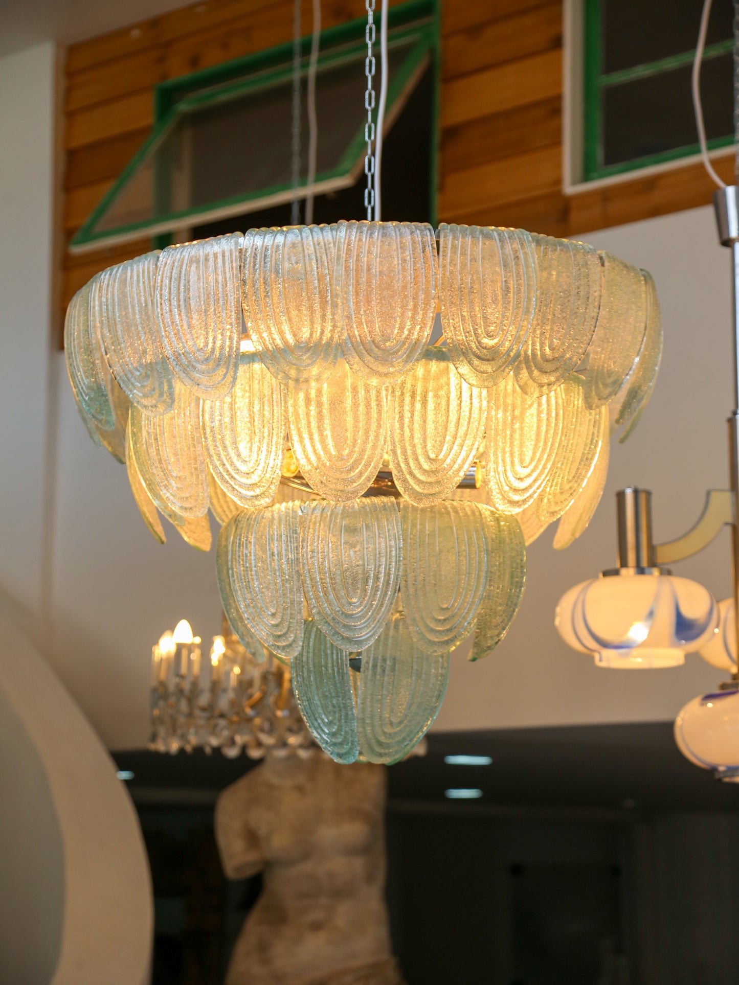 Contemporary Large Green Murano Glass Chandelier with Metal frame by Lumini Collections