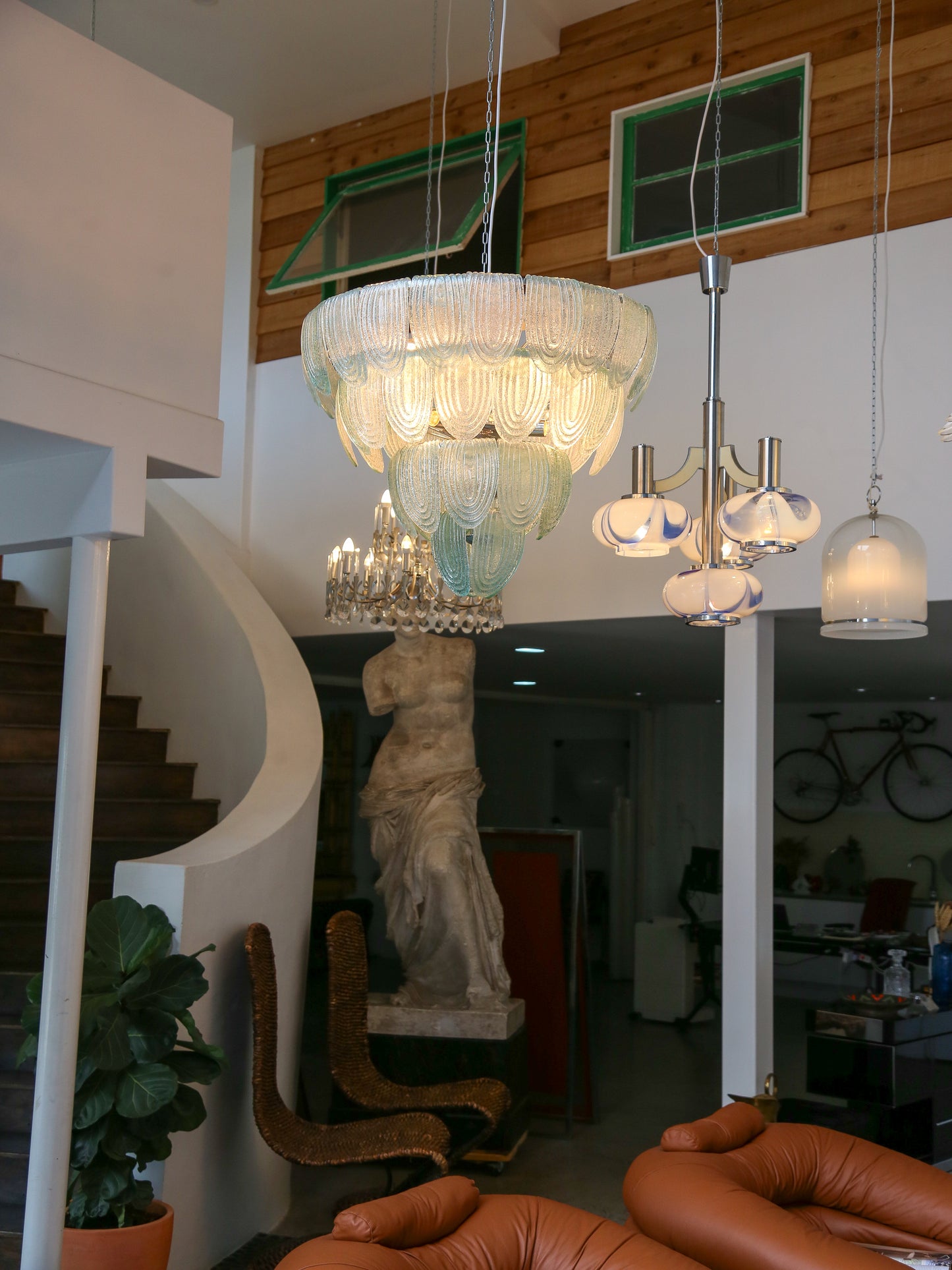 Contemporary Large Green Murano Glass Chandelier with Metal frame by Lumini Collections
