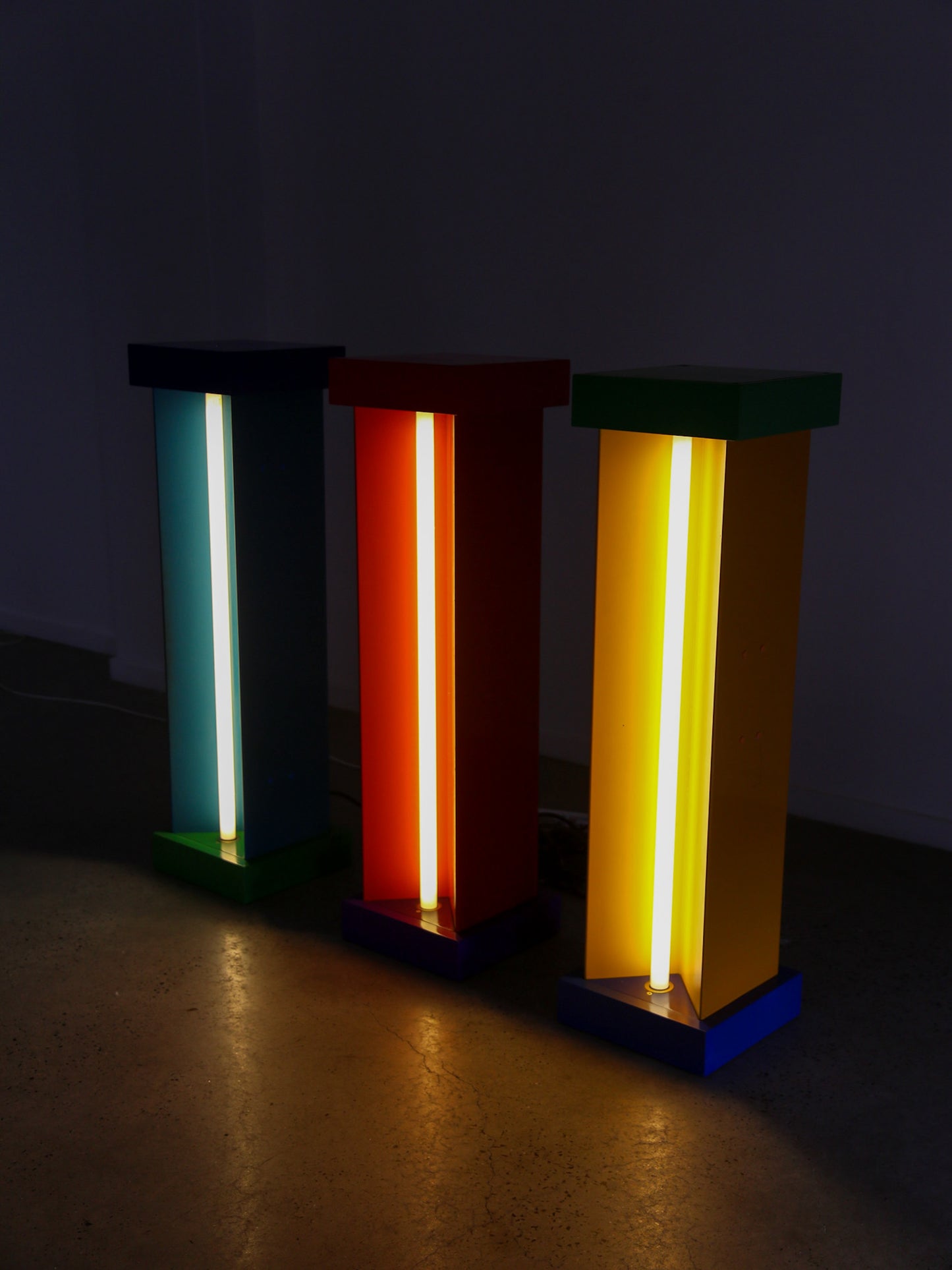 Ettore Sottsass custom floor lamp pedestals for Brionvega shop, Milan