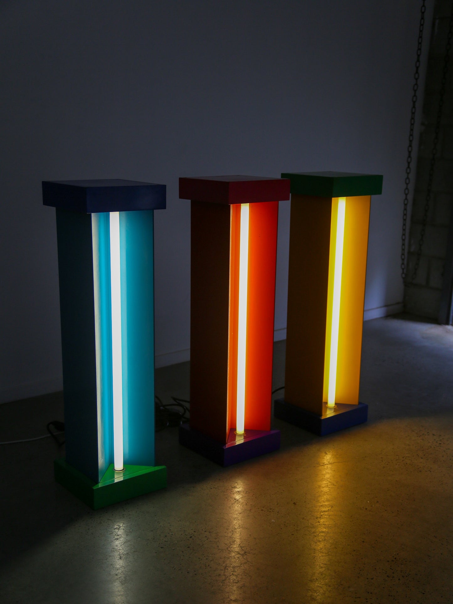 Ettore Sottsass custom floor lamp pedestals for Brionvega shop, Milan
