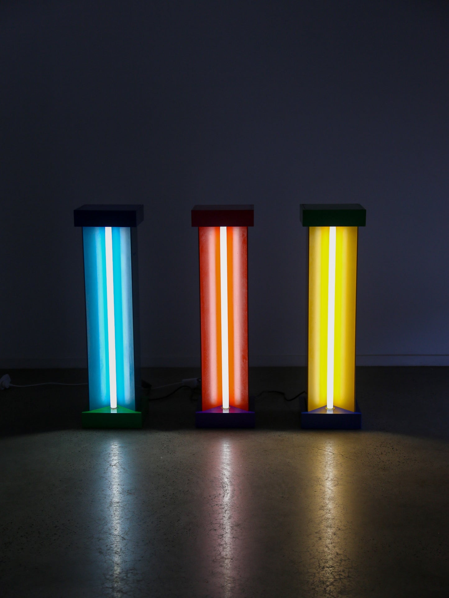 Ettore Sottsass custom floor lamp pedestals for Brionvega shop, Milan