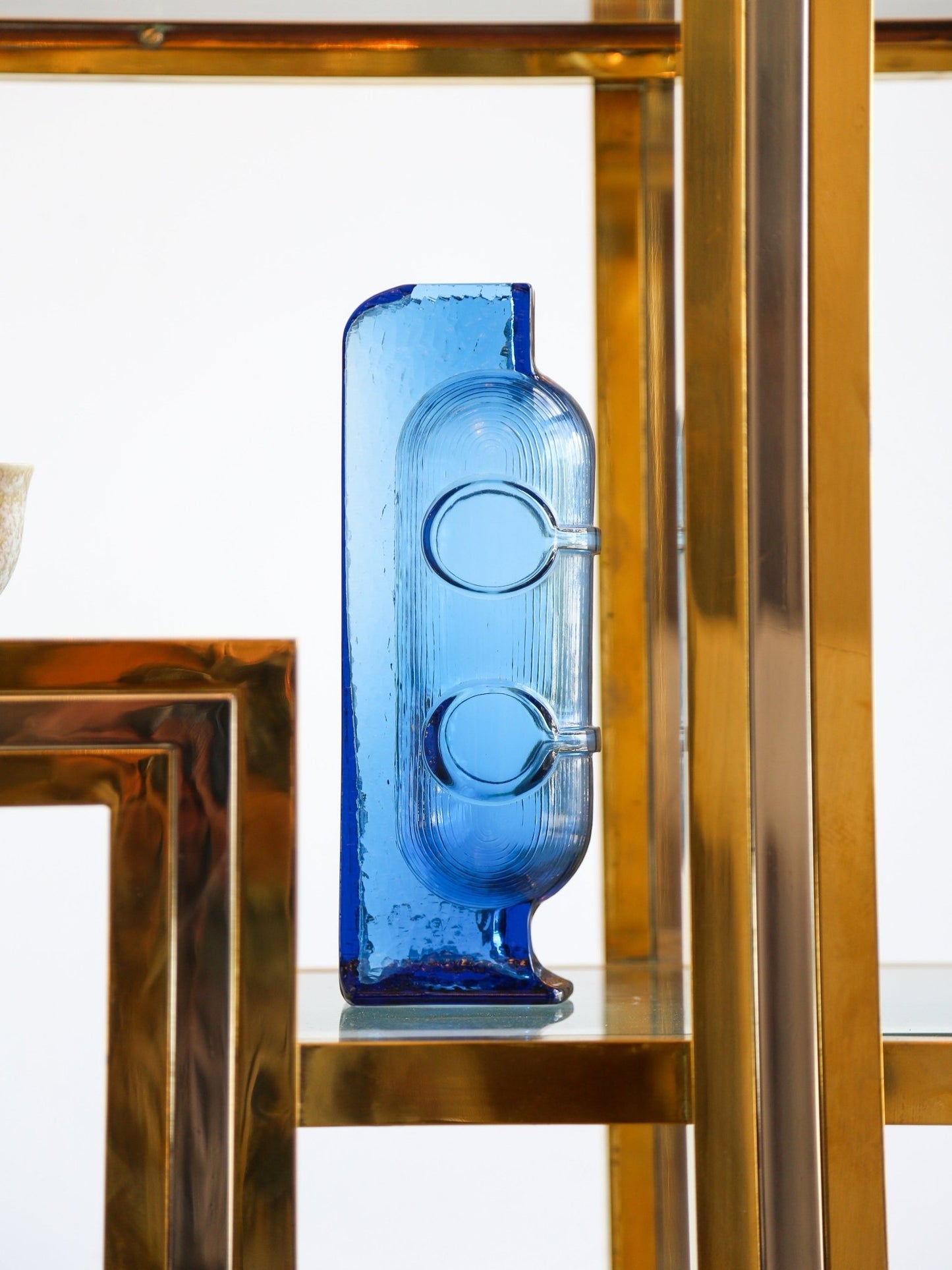 Romeo Rega Large Standing Brass, Chrome & Glass Bookshelf 1970s - Lumini Collections