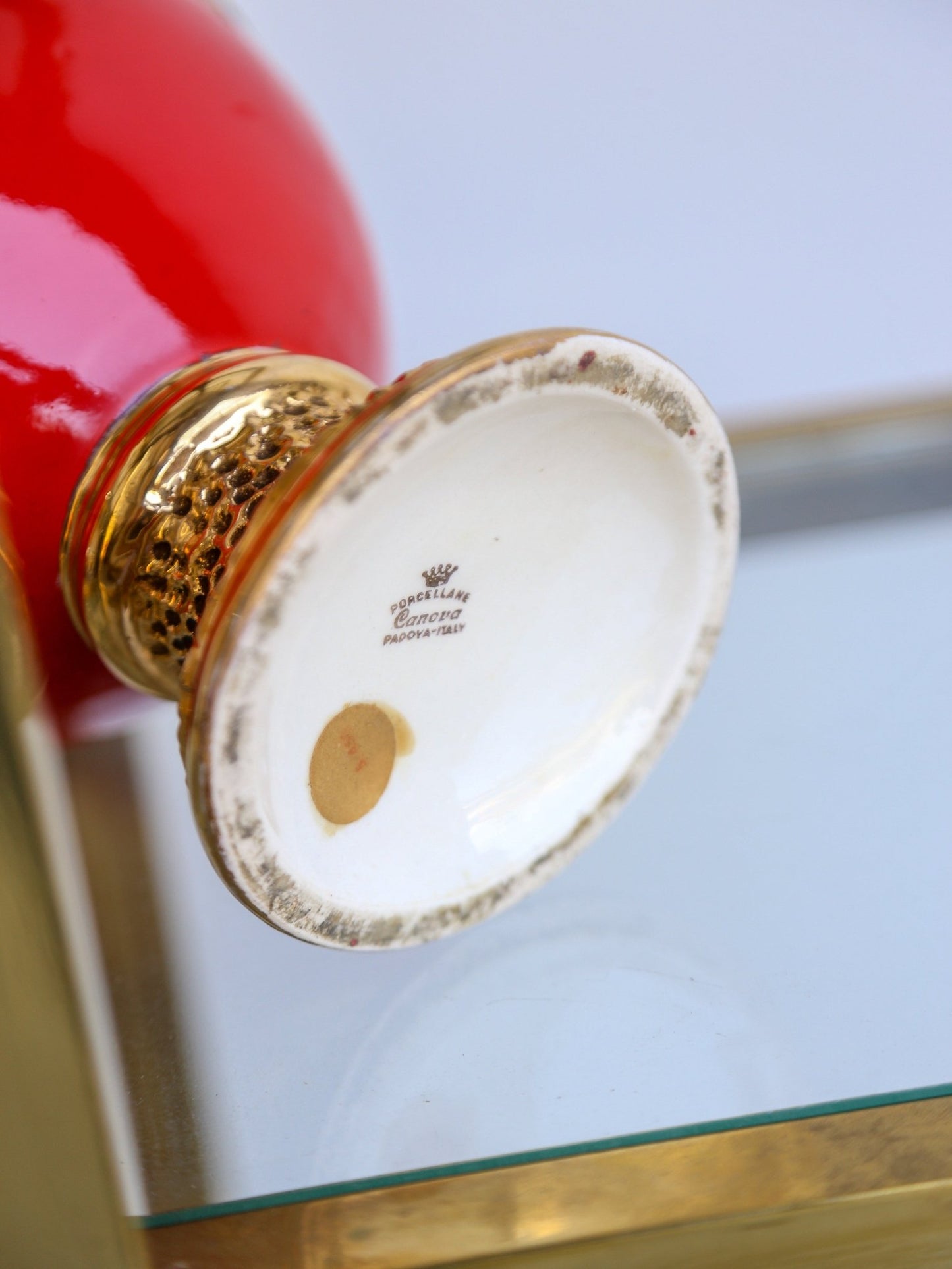 Porcellane Canova Red and Gold Pedestal Bowl, 1960s - Lumini Collections