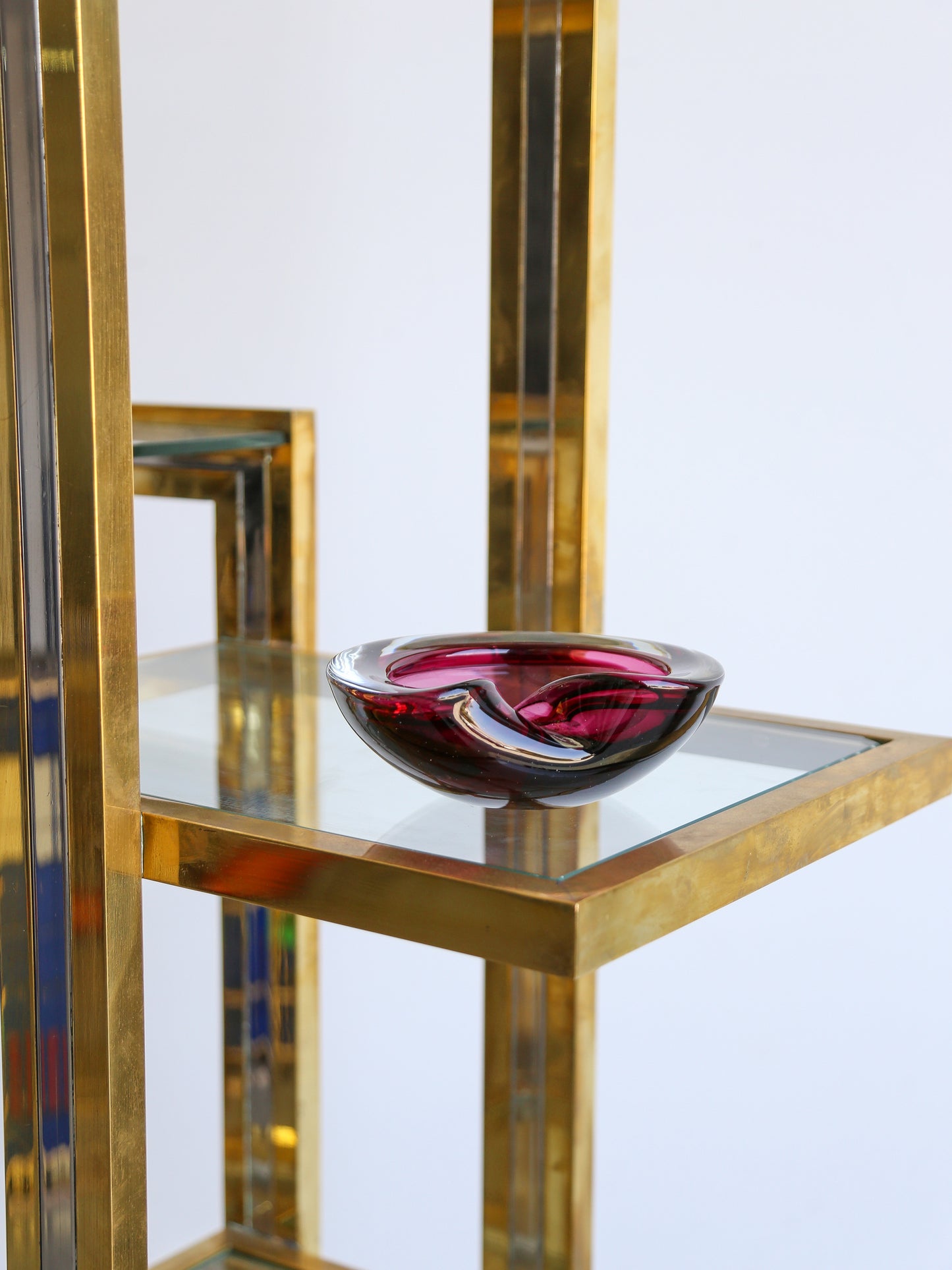 Italian Murano Sommerso Glass Dark Purple Round Ashtray