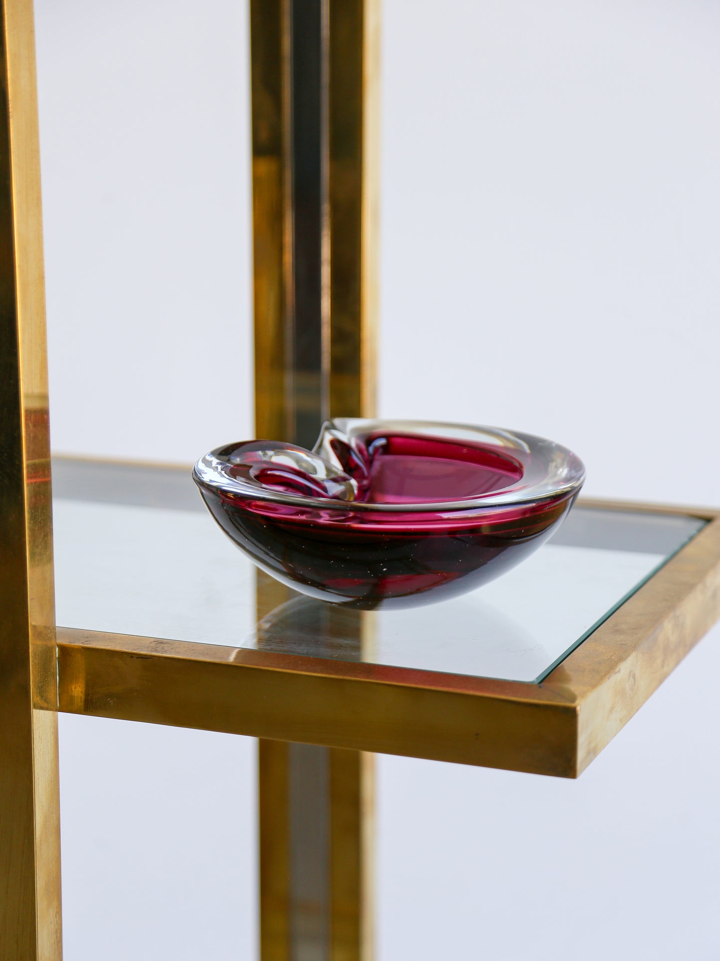 Italian Murano Sommerso Glass Dark Purple Round Ashtray