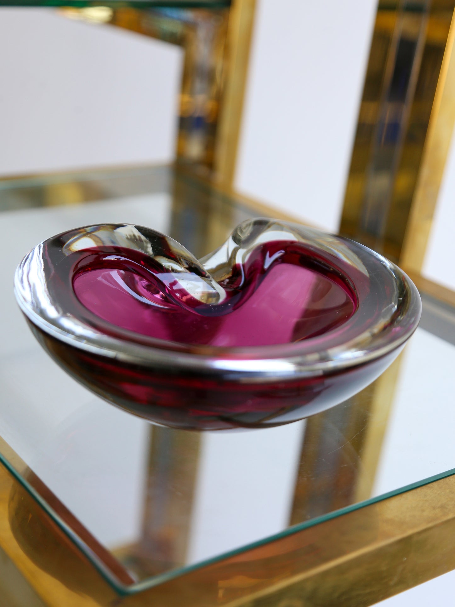 Italian Murano Sommerso Glass Dark Purple Round Ashtray