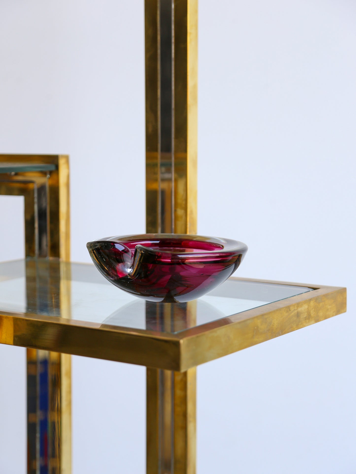 Italian Murano Sommerso Glass Dark Purple Round Ashtray