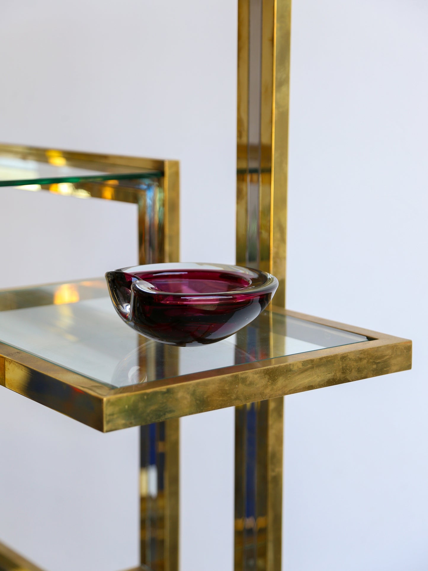 Italian Murano Sommerso Glass Dark Purple Round Ashtray