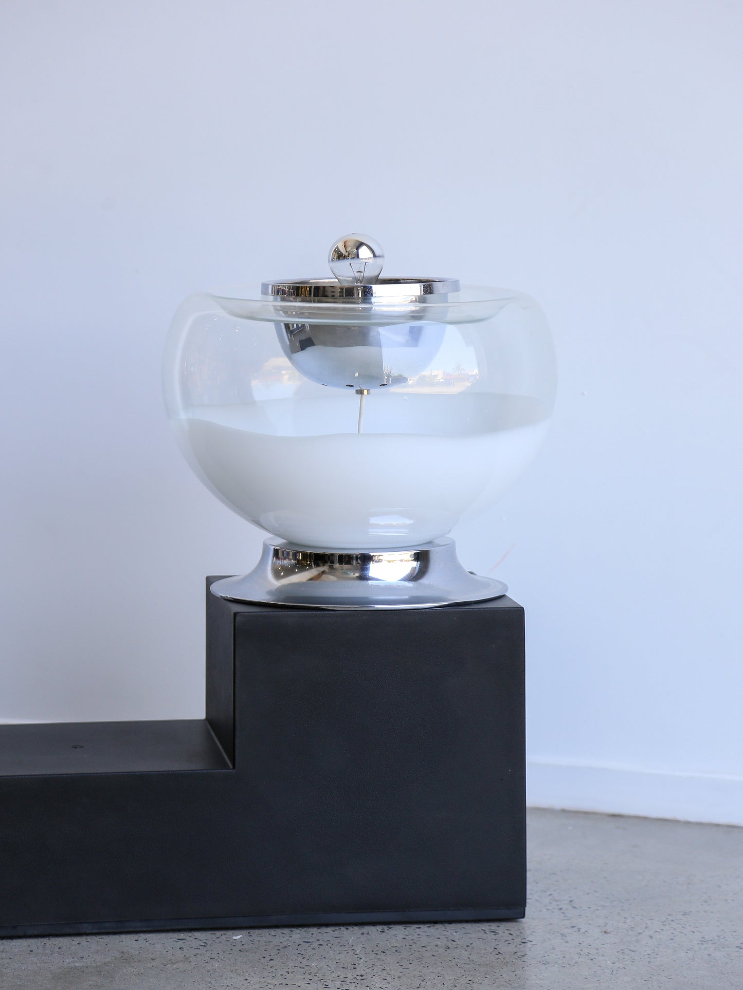 Toni Zuccheri Chrome & White Murano Glass Table Lamp
