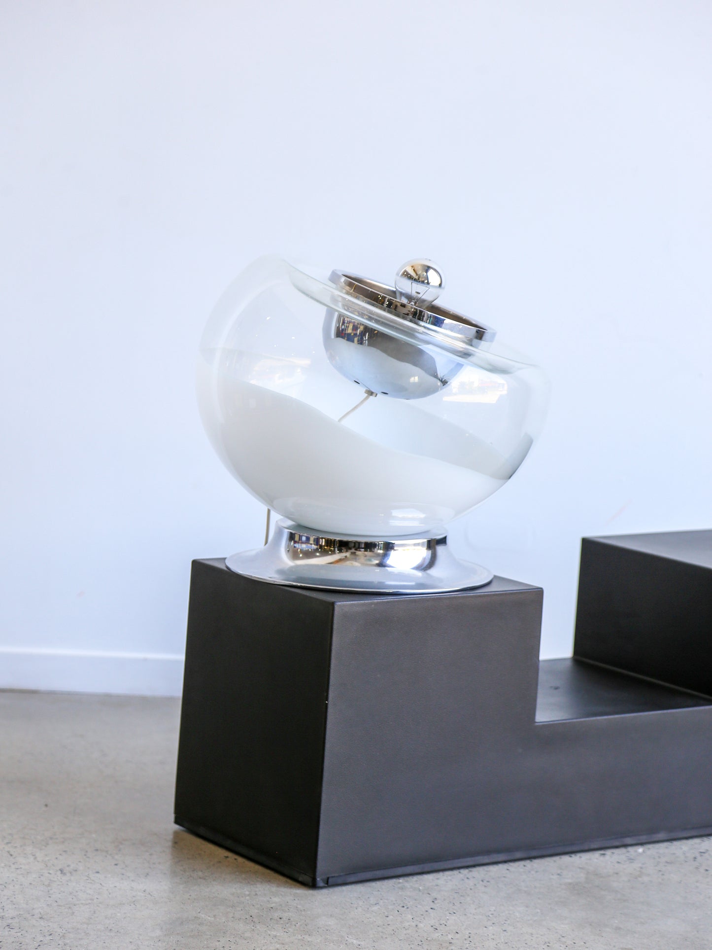 Toni Zuccheri Chrome & White Murano Glass Table Lamp