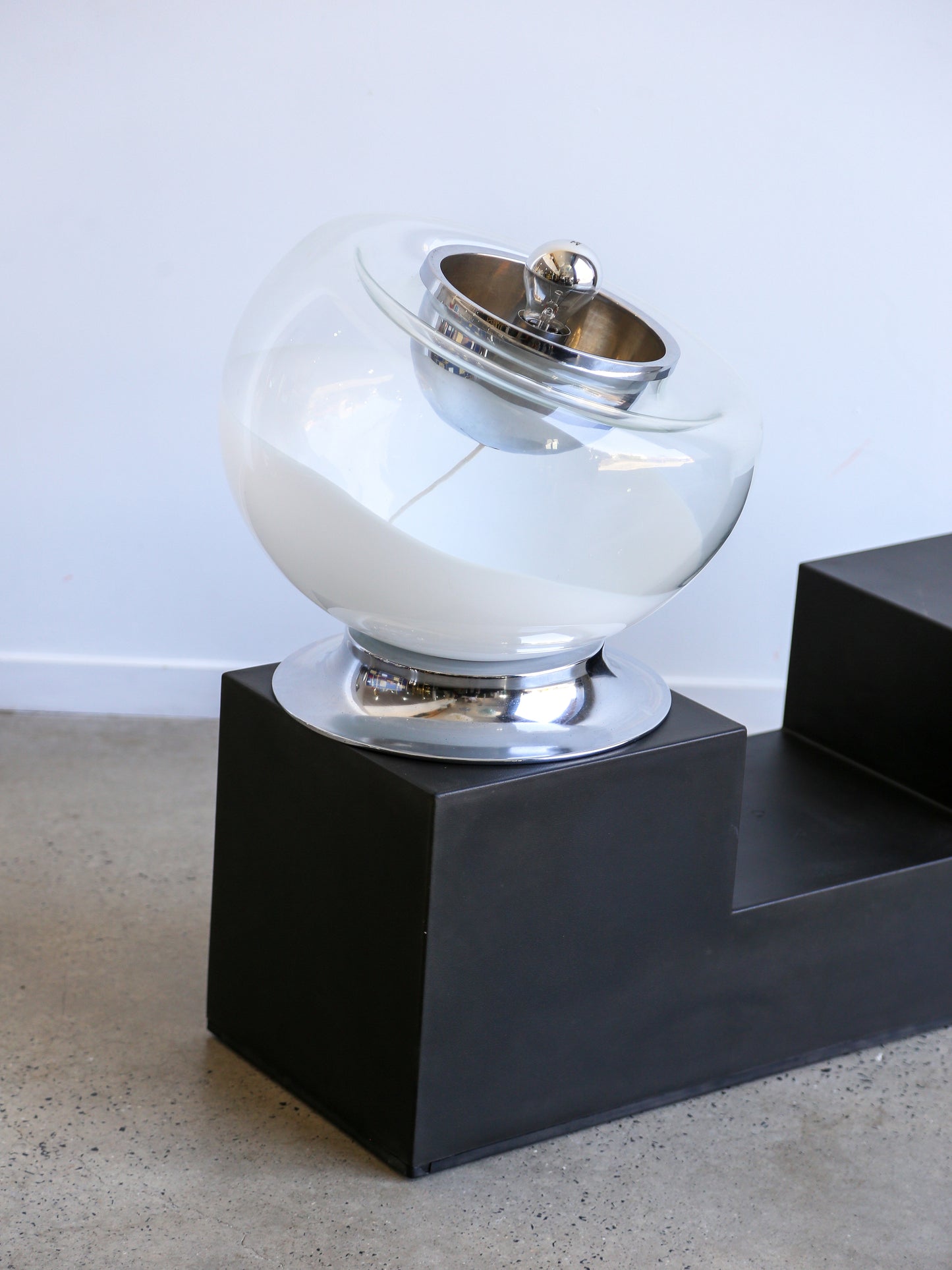 Toni Zuccheri Chrome & White Murano Glass Table Lamp