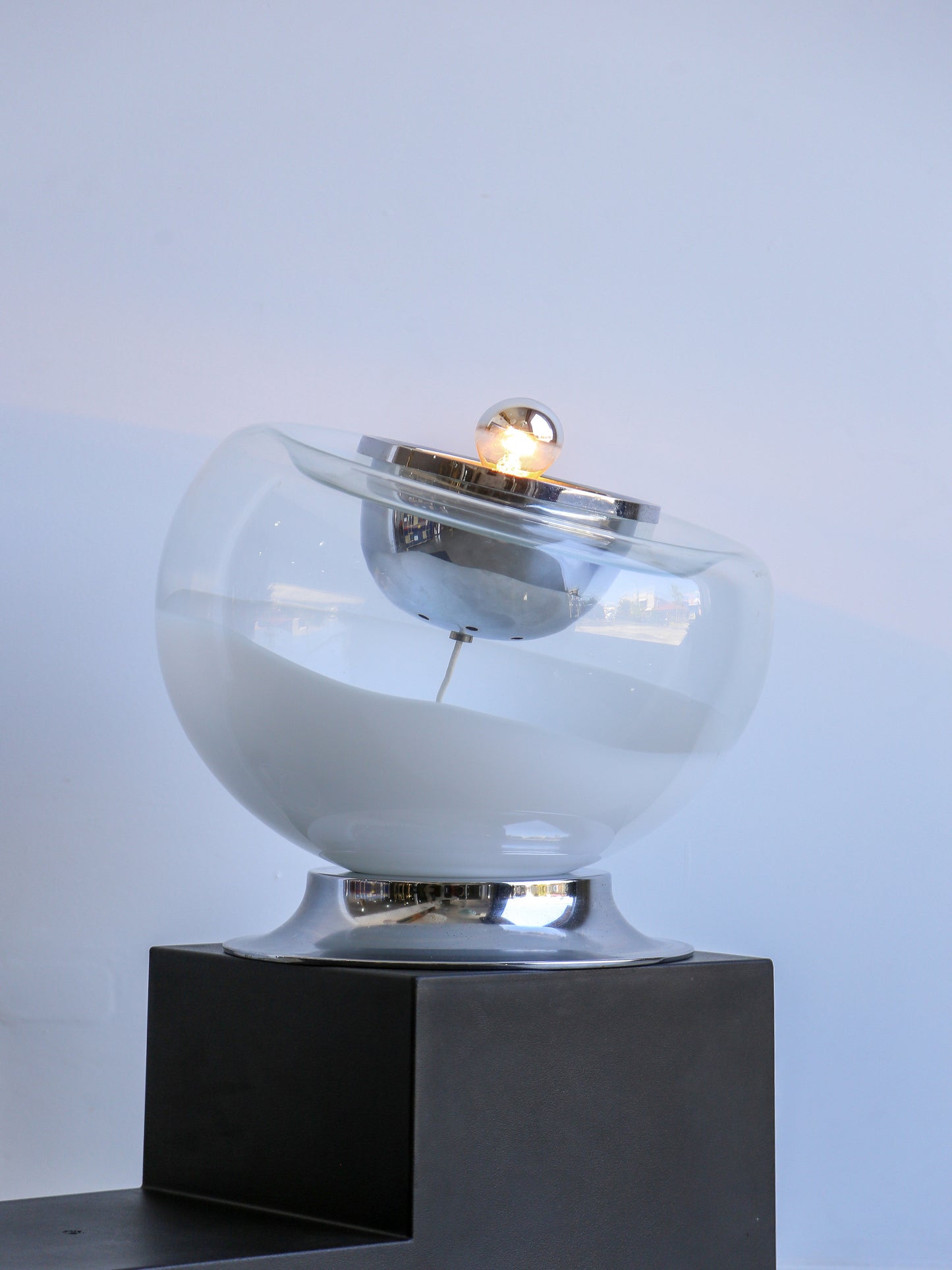 Toni Zuccheri Chrome & White Murano Glass Table Lamp