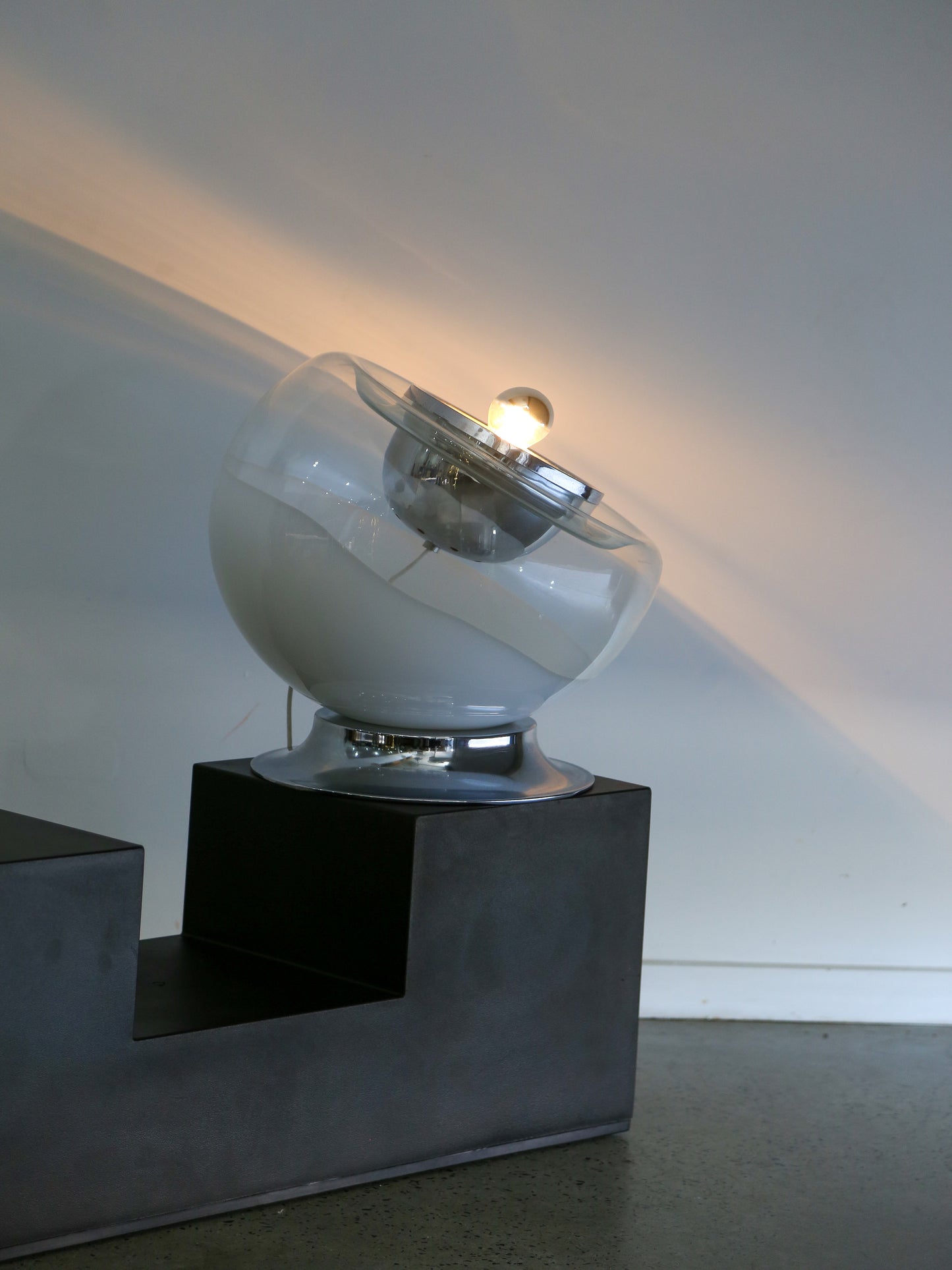 Toni Zuccheri Chrome & White Murano Glass Table Lamp