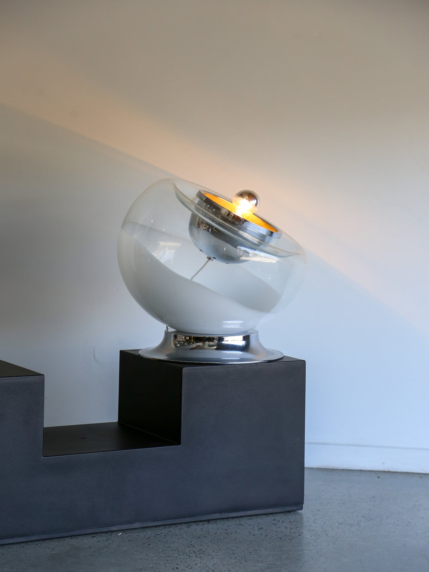 Toni Zuccheri Chrome & White Murano Glass Table Lamp