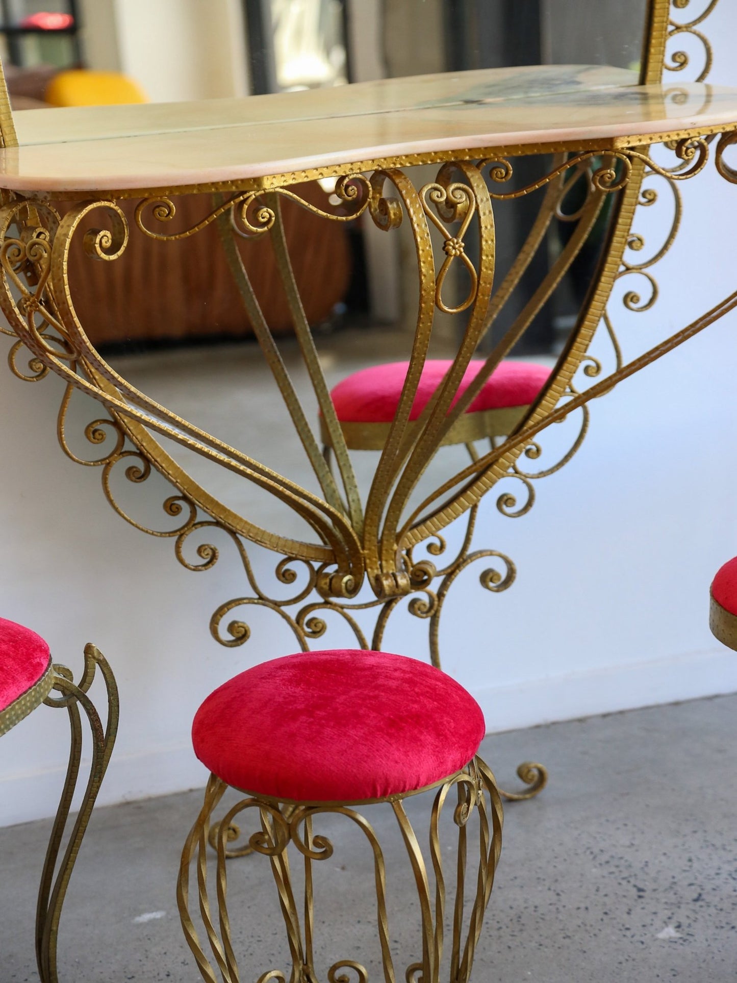 Italian Wrought Iron Console, Mirror and Chairs by Pierluigi Colli - Lumini Collections