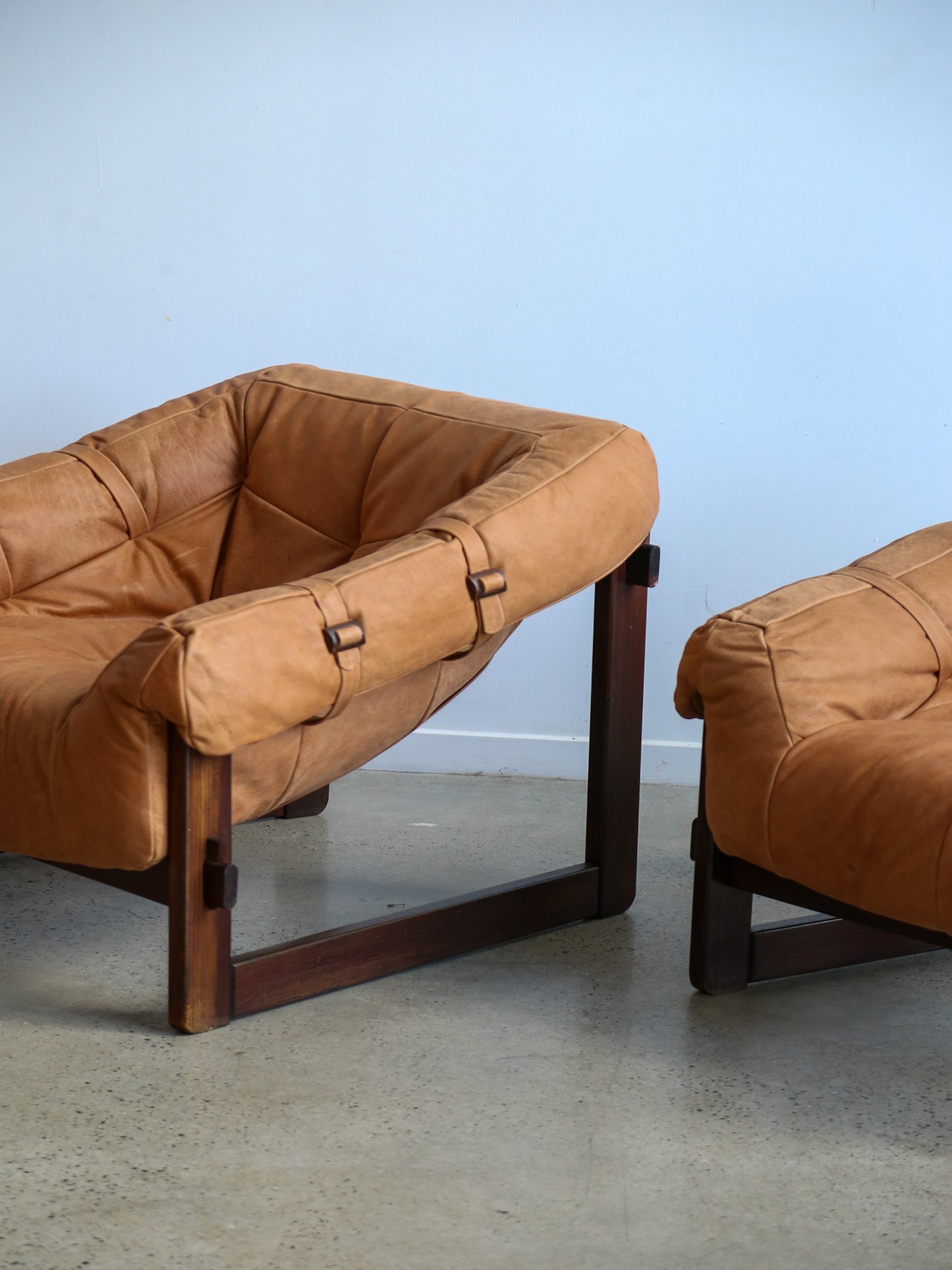 Mp-91 Armchairs by Percival Lafer in Wood and Leather