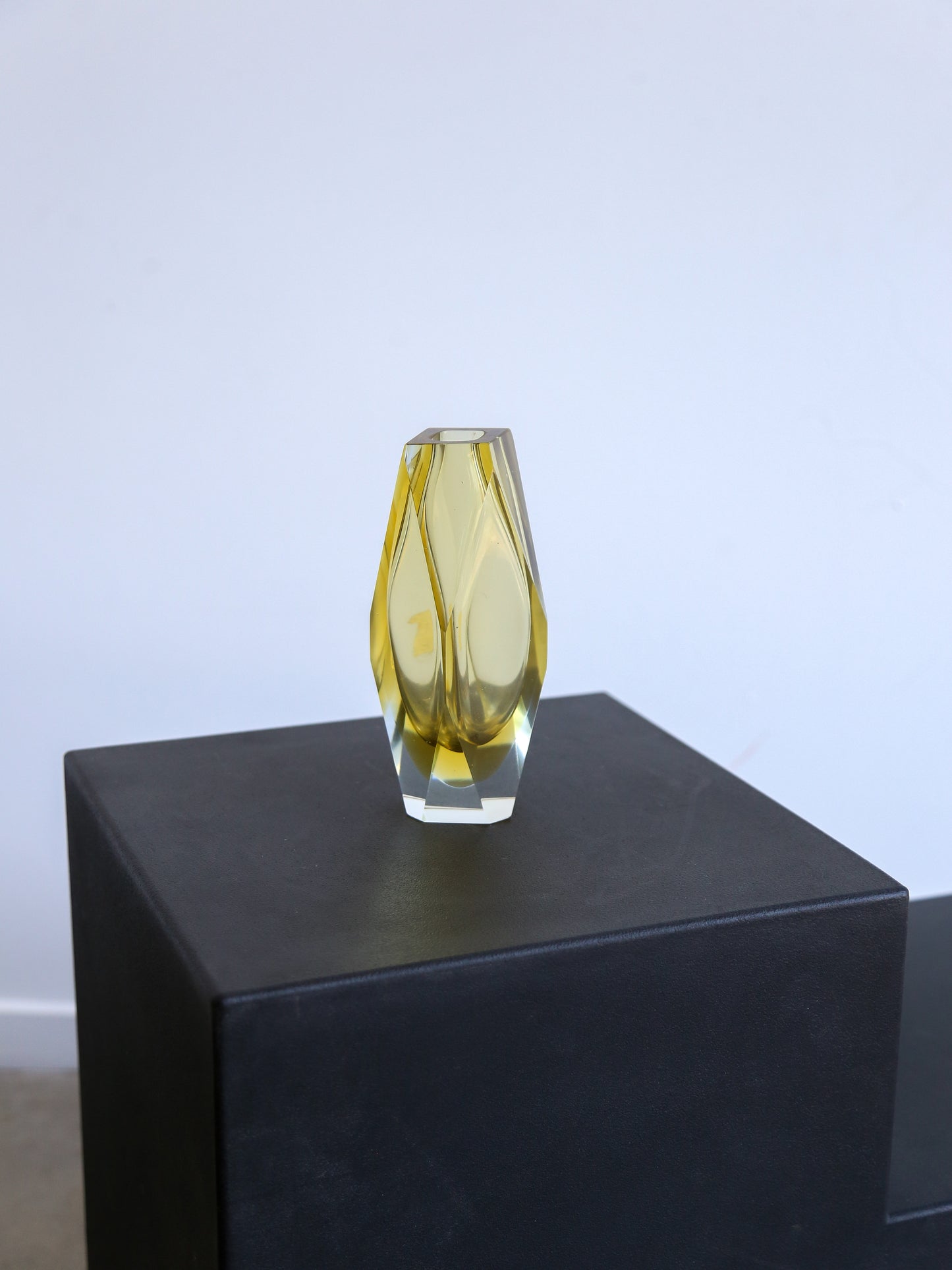 Italian Sommerso Murano Glass Yellow Vase